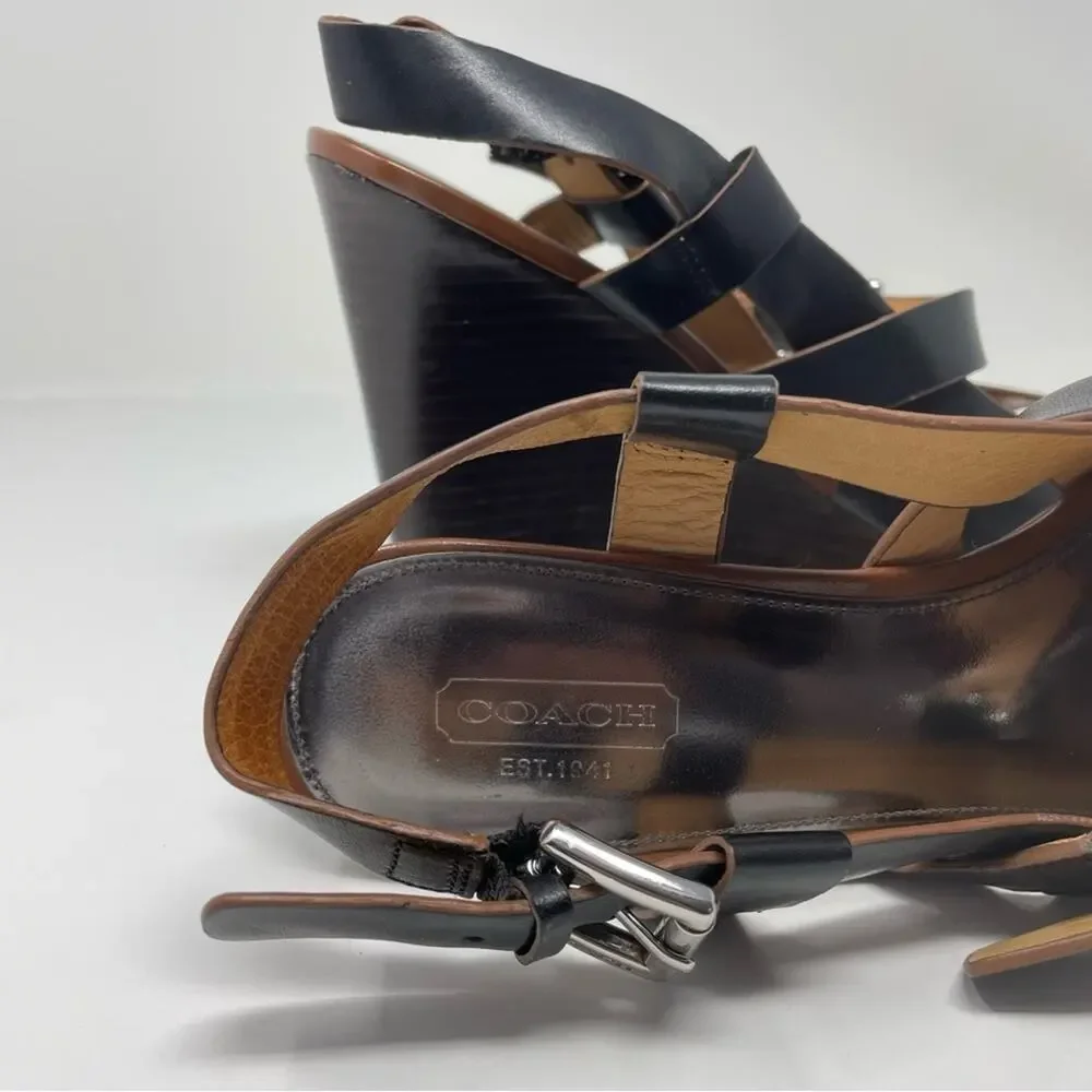 Coach Black Platform Sandals Chunky Wedge 8.5
